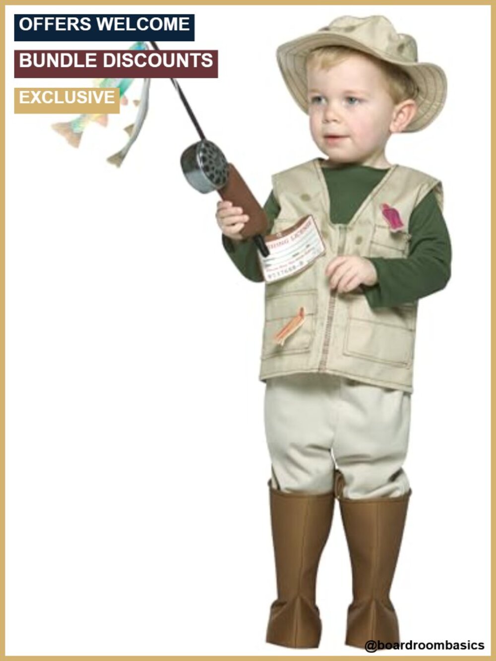 Toddler Fisherman Costume 6-Piece Set Hat Vest Shirt Pants Boot Covers